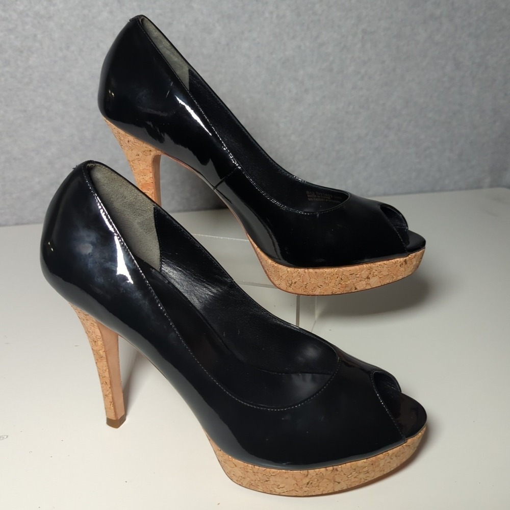 Cole Haan Mariela Air Black Patent Womens Open Peep Toe Platform PUMPS 10 Stille